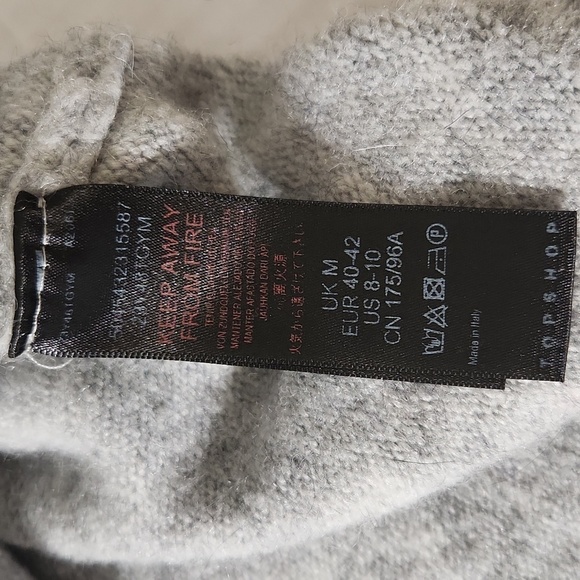 Topshop Cropped Top Sweater Grey Wool Blend Hooded Knit Women's SZ 8-10 Italy - Picture 16 of 16